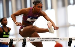 Masai Russell won the 100m hurdles at the Miami Grand Slam Track meeting with the second fastest time in history