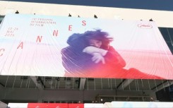 Cannes Film Festival: Installation of the official poster at the Palais des Festivals
