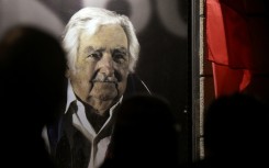 A portrait of late Uruguayan president Jose Mujica at the headquarters of the Broad Front left-wing coalition in Montevideo, after his death from cancer aged 89