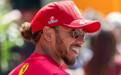 Ferrari's Lewis Hamilton arrives at Imola on Thursday