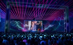 Canadian megastar Celine Dion blew a kiss to fans in her recorded message played at rehearsals for the Eurovision final