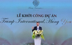 Eric Trump, son of US President Donald Trump, makes a speech during the groundbreaking ceremony for the Trump International, Hung Yen resort and golf course project in Hung Yen province on May 21, 2025