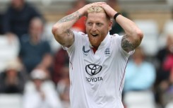 England captain Ben Stokes reacts after seeing Harry Brook take a superb slip-catch off his bowling to dismiss Zimbabwe's Wessly Madhevere