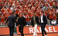 Andy Murray, Novak Djokovic and Roger Federer greeted Rafael Nadal during the ceremony