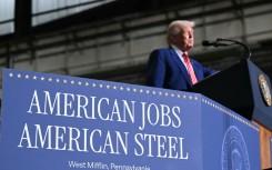 US President Donald Trump speaks during a visit to US Steel - Irvin Works in West Mifflin, Pennsylvania, May 30, 2025, to mark the deal between Nippon Steel and US Steel