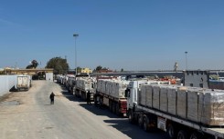 Aid stuck on the Egyptian side of the Rafah crossing to Gaza on March 2, 2025, blocked by Israel