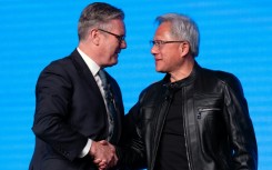 Britain's Prime Minister Keir Starmer greeted Nvidia CEO Jensen Huang at London Tech Week