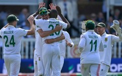 South Africa's Kagiso Rabada (3rd from left) took five Australian wickets on the first day of the World Test Championship final