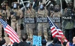 California National Guard stand alongside law enforcement during protests in Los Angeles on June 10, 2025
