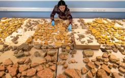 The reconstruction revealed bright yellow panel designs decorated with images of birds, fruit, flowers, and lyres not seen for 1800 years