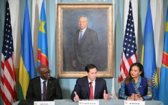 US Secretary of State Marco Rubio speaks during a peace agreement signing ceremony between Democratic Republic of Congo and Rwanda