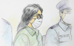 A court sketch by Masato Yamashita dated September 30, 2020 shows Takahiro Shiraishi (C), on trial