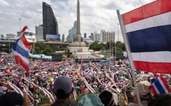 Around 4,000 demonstrators filled roads ringing the capital's Victory Monument, waving Thai flags and cheering for speeches interspersed with live music