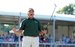 Aldrich Potgieter of South Africa celebrates winning the Rocket Classic for his first PGA Tour title