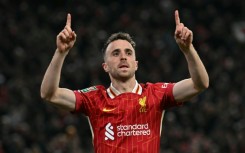 Diogo Jota celebrates after scoring a goal against West Ham at Anfield on September 25, 2024