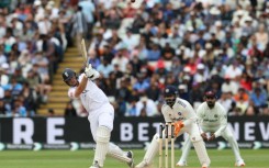England's Jamie Smith hits a six during his 88 in the second Test against India at Edgbaston