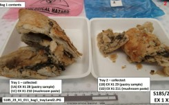 Leftover pieces of Erin Patterson's lethal beef Wellington during testing at a toxicology lab.