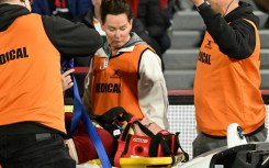 British and Irish Lions' Luke Cowan-Dickie is stretchered off the field after a head injury in Adelaide