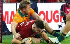 British and Irish Lions hooker Dan Sheehan scores against Australia