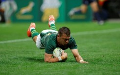 South Africa fly-half Handre Pollard scores a try against Georgia in Mbombela