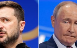 Ukraine's President Volodymyr Zelensky (L) and Russian leader Vladimir Putin (R) last met in 2019