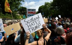 Protesters gathered outside the US consulate in Edinburgh