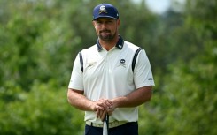 American star Bryson DeChambeau looks on during the second day of a LIV Golf event in Rocester, England, on July 26, 2025.