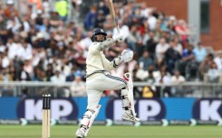 India's Washington Sundar pulls against England in the fourth Test at Old Trafford