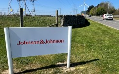A sign for US pharmaceutical giant Johnson and Johnson in Ringaskiddy, near Cork, southern Ireland, an area which has attracted many US pharma giants in recent years