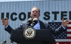 Environmental Protection Agency (EPA) Administrator Lee Zeldin speaks, as he tours Nucor Steel Berkeley with US Vice President JD Vance, in Huger, South Carolina, on May 1, 2025