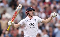England's Harry Brook celebrates his century in the fifth Test against India at the Oval