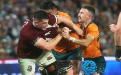 Lions hooker Dan Sheehan (L) will serve a ban for foul play