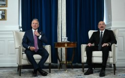US special envoy Steve Witkoff (L) meets with Azerbaijani President Ilham Aliyev in Washington on Wednesday