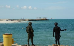 Security forces guarding the TotalEnergies' gas project in the Cabo Delgado province of Mozambique in September 2022