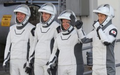 The Crew-10 astronauts pictured in March before they blasted off for the space station