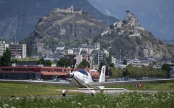 The record attempt is being done from Sion airport in the Rhone river valley in southwestern Switzerland
