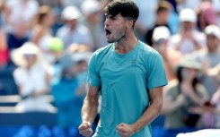 Spain's Carlos Alcaraz celebrates his win over Bosnian Damir Dzumhur at the ATP-WTA Cincinnati Open