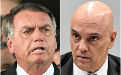 Former Brazil far-right president Jair Bolsonaro (L) is accused of plotting a coup in a trial overseen by Supreme Court judge Alexandre de Moraes (R)