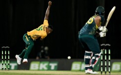 Rabada bowling against Australian Tim David in the first T20 international in Darwin on August 10