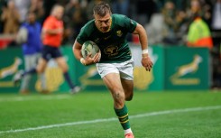 South Africa fly-half Handre Pollard scores against Georgia in a warm-up match for the 2025 Rugby Championship.