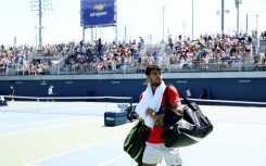 Carlos Alcaraz finishes a practice session ahead of the US Open first round
