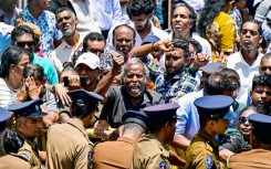 Supporters of Sri Lanka's jailed former president Ranil Wickremesinghe protested before his bail hearing
