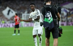 Vinicius Junior celebrates scoring Real Madrid's second goal in the win over Real Mallorca on Saturday in La Liga