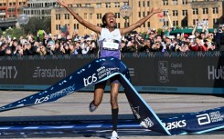 Netherlands's Sifan Hassan crosses the finish line first in the 2025 Sydney Marathon