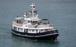 A boat carrying Swedish climate campaigner Greta Thunberg and other activists leaves the port of Barcelona on August 31, 2025