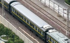 A frame grab from AFPTV video footage shows the train believed to be carrying Kim Jong Un in Beijing