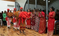 The skulls, believed to be of 19-century King Toera and two other members of the Sakalava ethnic group, are welcomed at the airport