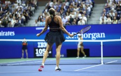 Belarus's Aryna Sabalenka roars her delight after clinching victory over Jessica Pegula to return to the US Open final