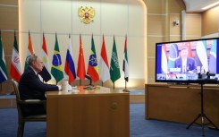Russian President Vladimir Putin attends an extraordinary virtual summit of the BRICS group of nations