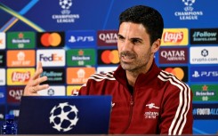 Arsenal's Spanish coach Mikel Arteta gives a press conference on the eve of the Champions League football match against Athletic Bilbao